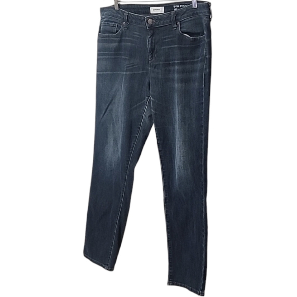 SONOMA Straight Leg Jeans Plus Size 16 Slim Dark Wash Stretch Distressed Denim - Picture 4 of 8